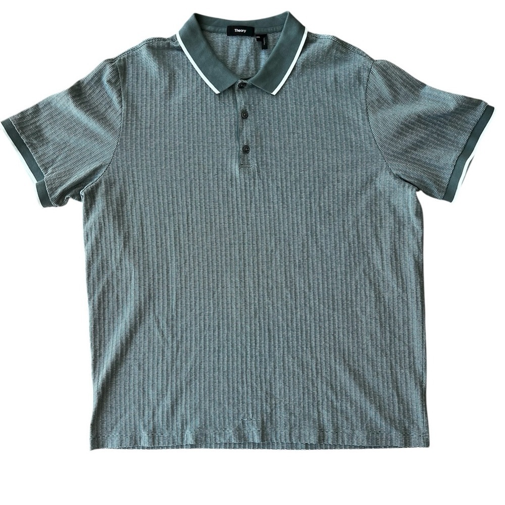 Theory Mens Green Geo Knit Regular Fit Polo Shirt Size XXL
